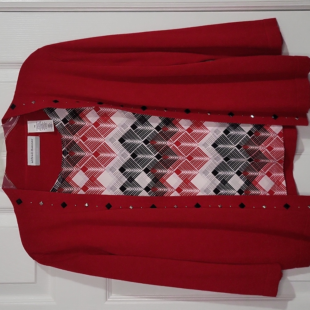 Alfred Dunner Red Cardigan with Patterned Insert Size PM